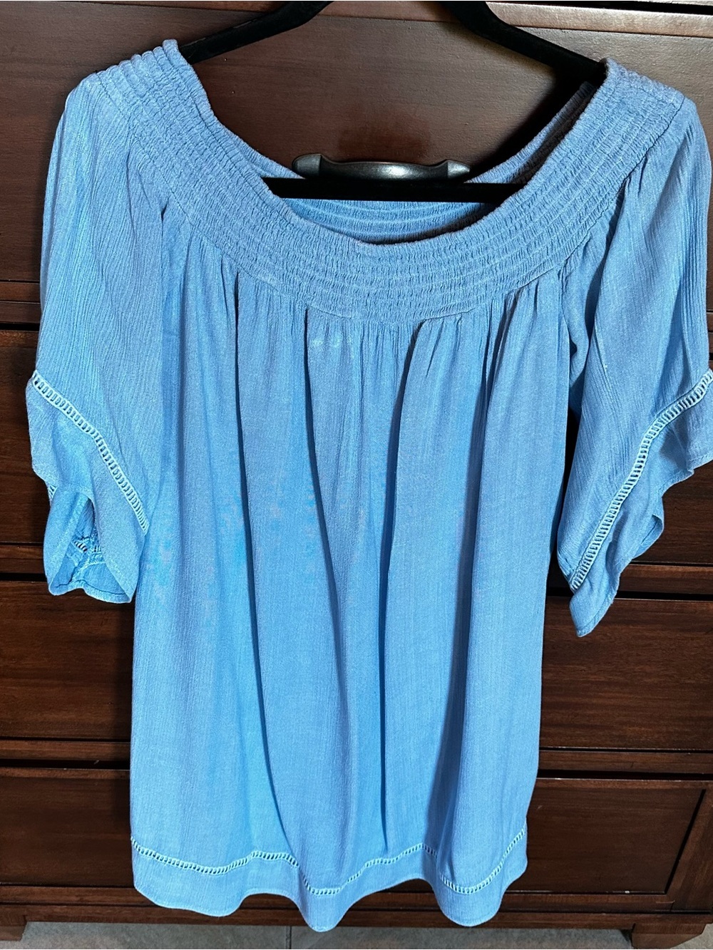 Love Fire Blue Off Shoulder Flowy Dress 
Size S